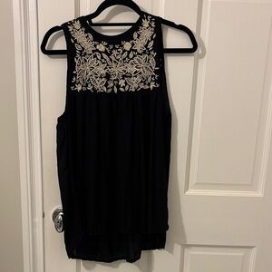 Wilfred Black Top with Cream Floral Embroidery